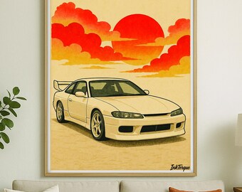 Nissan Silvia Sunset Poster: JDM Watercolor Car Art