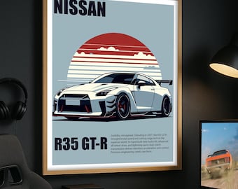 Nissan R35 GT-R Sunset Poster: Minimalist JDM Car Art (Digital Download 8x10 PNG 300DPI)