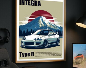 Integra Type R Poster: Mount Fuji Sunset JDM Car Art (Digital Download 8x10 PNG)