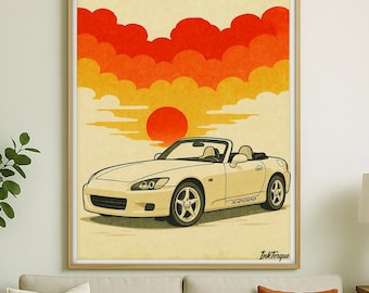 Honda S2000 Sunset Poster: JDM Watercolor Car Art