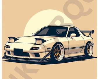 Mazda RX-7 Sunset Poster: Minimalist JDM Car Art (digital Download