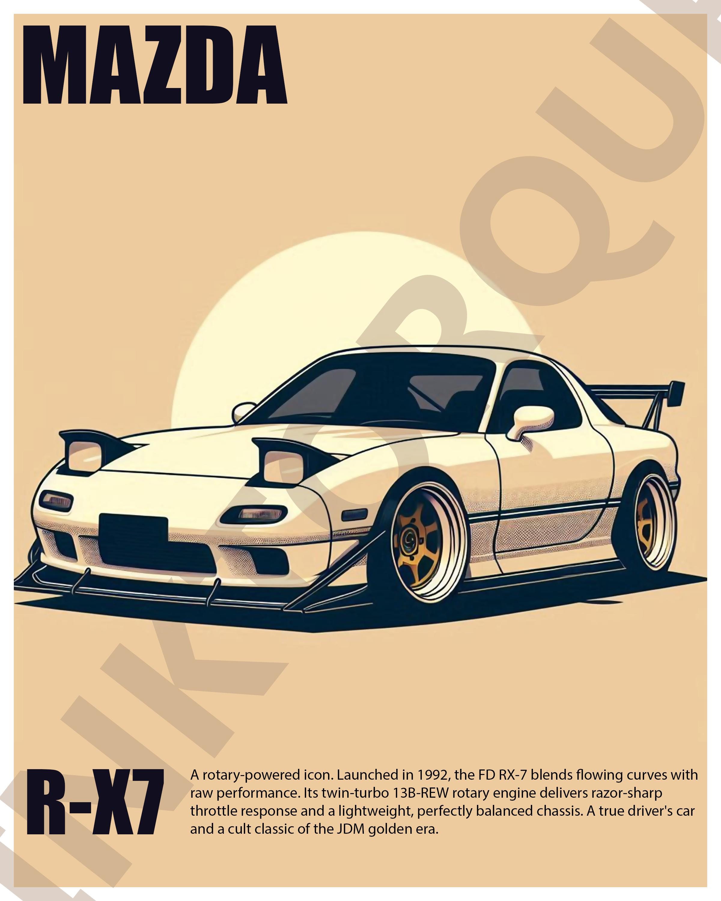 Mazda RX-7 Sunset Poster: Minimalist JDM Car Art (digital Download