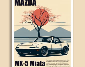 Mazda MX-5 Miata Poster: Japandi Sunset Car Art (digital Download