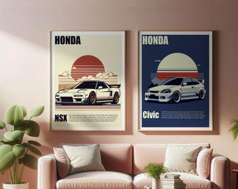 Honda NSX & Civic Type R Poster Bundle, JDM Car Art (Digital Download) 8x10 inch