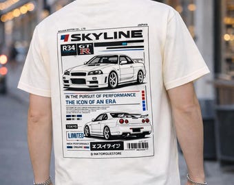 Nissan Skyline R34 GTR T Shirt JDM Streetwear Automotive Graphic Tee