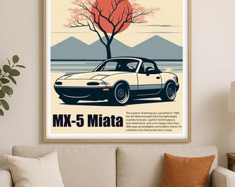 Miata MX5 Sunset Poster: Car Lover Wall Art