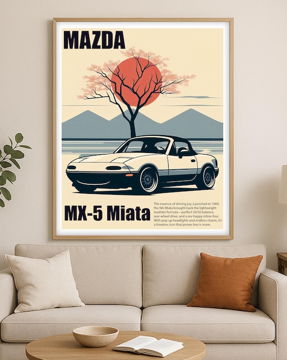 Mazda MX-5 Miata Poster: Japandi Sunset Car Art (digital Download