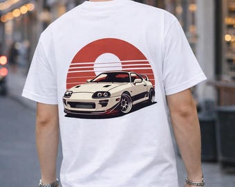 Toyota Supra A80 T Shirt JDM Streetwear Tee Retro Sunset Car Graphic Shirt