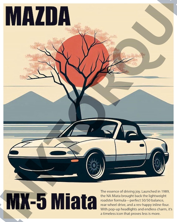 Mazda MX-5 Miata Poster: Japandi Sunset Car Art (digital Download