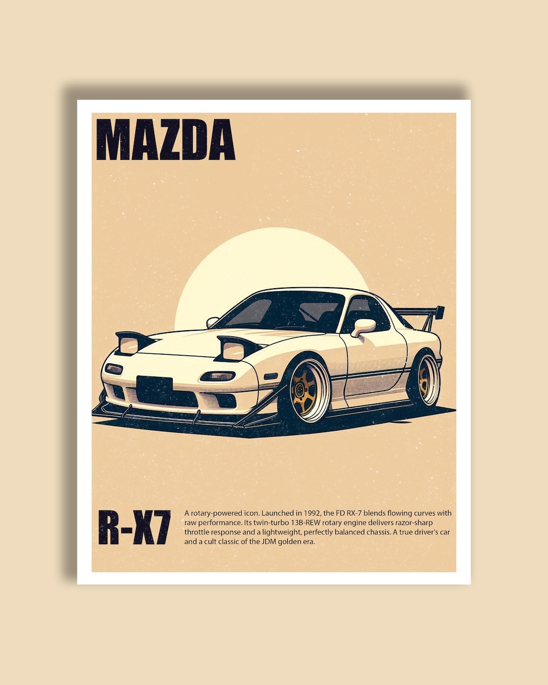 マツダ RX-7 サンセットポスター：ミニマリスト JDM カーアート