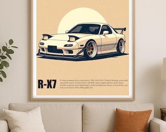 Mazda RX-7 JDM Car Poster: Japandi Style Garage Art