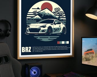 Subaru BRZ Japandi Poster: Mount Fuji JDM Car Print
