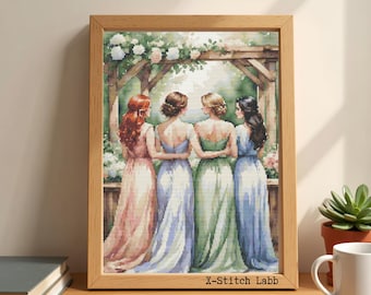 Bridesmaids Watercolor Cross Stitch Pattern: Wedding Embroidery (PDF Download)