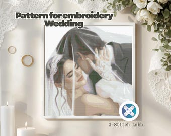 Newlyweds Cross Stitch Pattern, Wedding Heart, Modern PDF, Instant Download