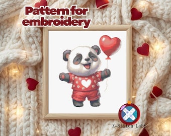 Panda Valentine's Day Embroidery Pattern (PDF Pattern)