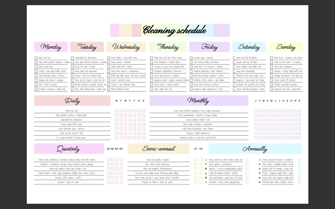 Printable Cleaning Schedule PDF & Google Sheets | Daily, Weekly and ...