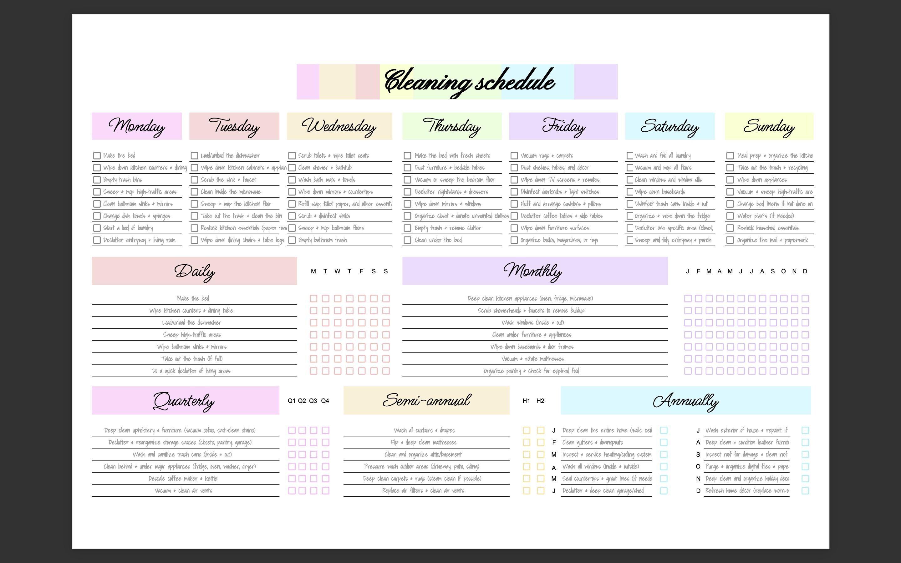 Printable Cleaning Schedule PDF & Google Sheets | Daily, Weekly and ...