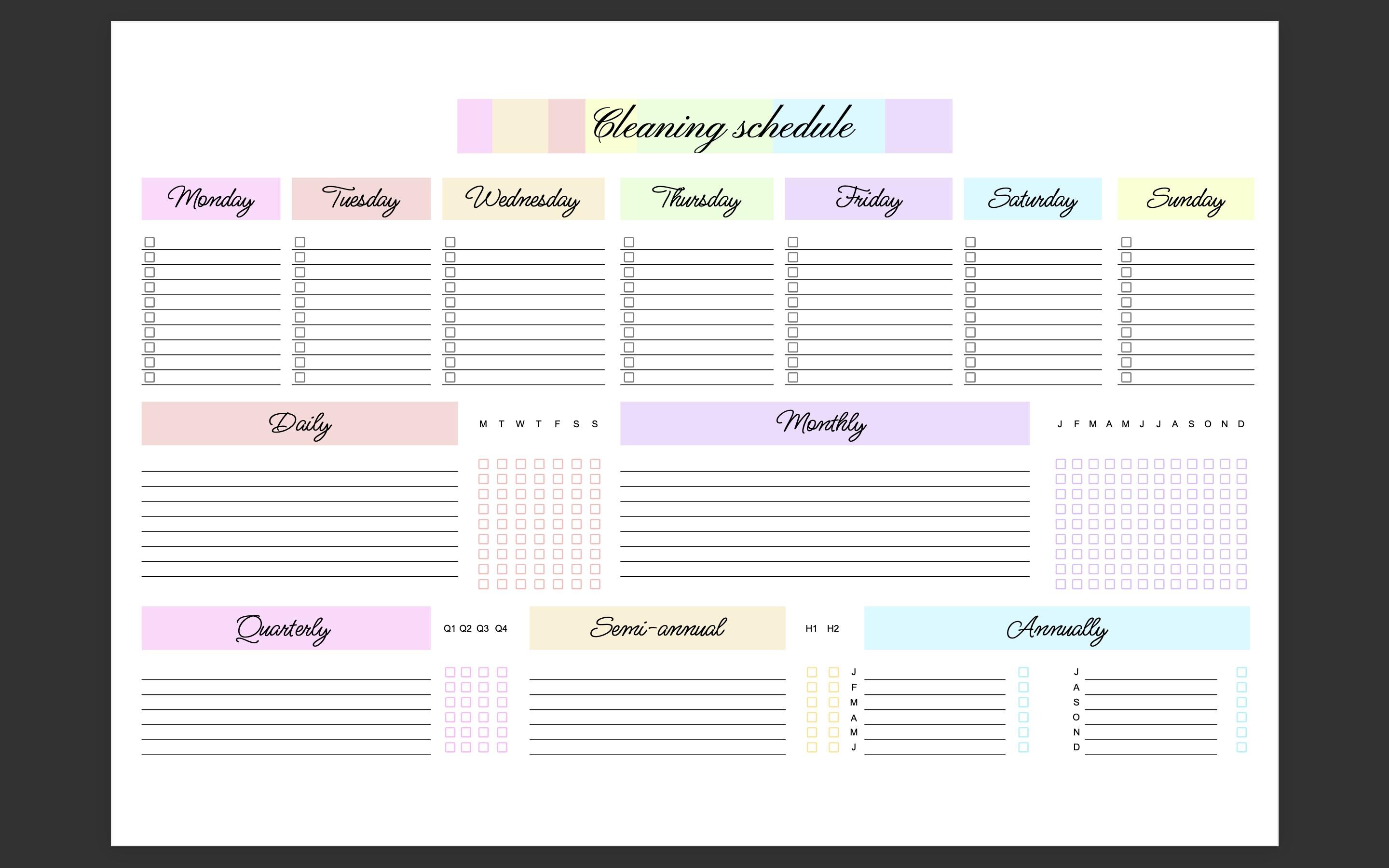 Printable Cleaning Schedule PDF & Google Sheets | Daily, Weekly and ...