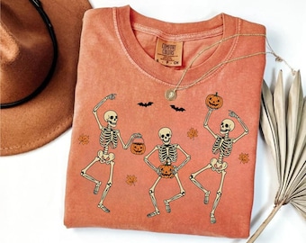 Retro Halloween Dancing Skeletons PNG, Spooky Season (Digital Download)