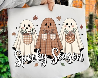 Preppy Floral Ghost Patchwork PNG, Fall Halloween (Digital Download)