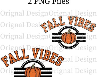 Fall Vibes PNG: Retro Pumpkin Varsity Design (Digital Download)