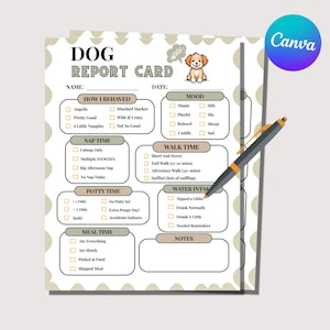 Dog Report Card Template, Editable Pet Report Card, Dog Boarding Report Card, Pet Sitter Report, Dog Walking Report Form, Doggie Daycare