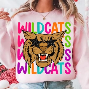 Preppy Neon Star-Eyed Wildcats Mascot PNG | Wildcat Mascot PNG | Preppy Wildcats Png | Mascot PNG Shirt Sublimation Design Digital Download
