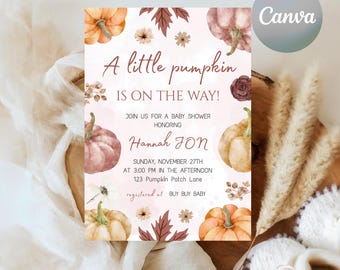 Invitación de baby shower de calabaza: temática otoñal (descarga en PDF)