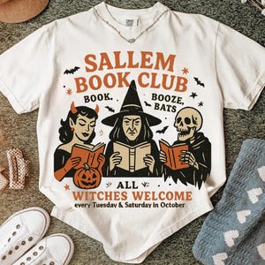 Witchy Book Club PNG, Spooky Girl Reading Png, Book Lover Halloween Design, Witches Salem Png, Salem, Massachusetts Halloween Design, Witch