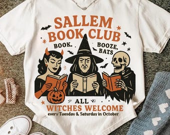 Witchy Book Club PNG: Spooky Girl Reading Halloween Design (Digital Download)