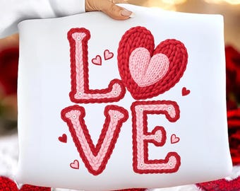 Corazón de amor a crochet PNG / Diseño retro de sublimación de San Valentín (Descarga digital)