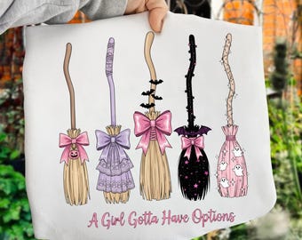 Pink Coquette Witch Brooms PNG: Girly Retro Halloween (Digital Download)