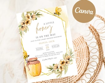 Invitación para baby shower de abejas: Plantilla editable y de género neutro (Descarga en PDF)