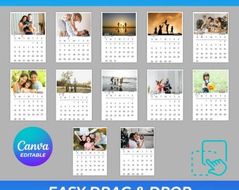 Plantilla de calendario fotográfico 2026, editable en Canva (descarga digital)