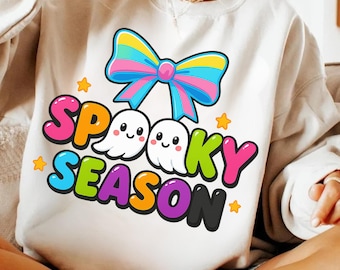 Neon Halloween Ghost PNG: Spooky Coquette Bow Design (Digital Download)