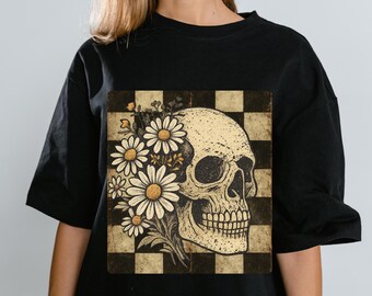 Retro Floral Skeleton PNG: Funny Halloween Skull Design (Digital Download)