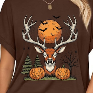 Halloween Deer PNG | Spooky Forest Buck Sublimation with Pumpkins & Bats | Rustic Hunting Halloween Clipart | Fall Antler Skull PNG Download