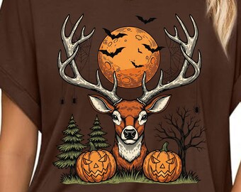 Halloween Deer PNG: Spooky Forest Buck, Pumpkins & Bats (Digital Download)