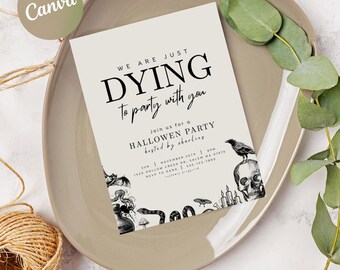 Plantilla de invitación vintage de Halloween: Invitación editable para fiesta retro (descarga digital)