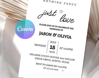 Invitación "Nada sofisticado, solo amor", invitación para recepción de boda fugaz, tarjeta minimalista para anunciar una boda fugaz, invitación moderna para recepción, PI-32