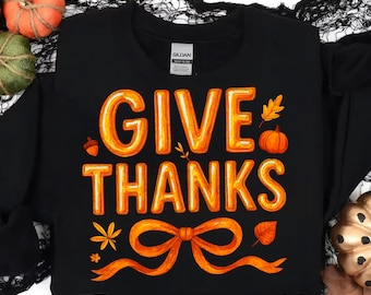 Give Thanks PNG: Fall Coquette Design with Bow (Digital Download)