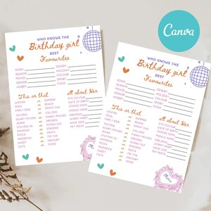 Who knows the birthday girl best party game activity quiz trivia game how well do you know the birthday girl printable party game template