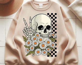 Retro Floral Skeleton PNG: Preppy Halloween Design (Digital Download