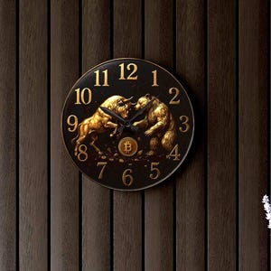 Bitcoin Wall Clock | Acrylic Clock | Bull vs Bear Trading Gifts | Crypto Art | Acrylic Wall Decor | Finance Wall Clock