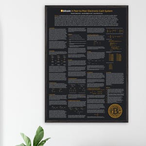 Póster del Libro Blanco de Bitcoin: Arte mural de criptomonedas enmarcado, perfecto para amantes de la tecnología.