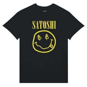 T-shirt Satoshi Smiley – T-shirt Bitcoin en coton épais noir – Cadeau crypto Black