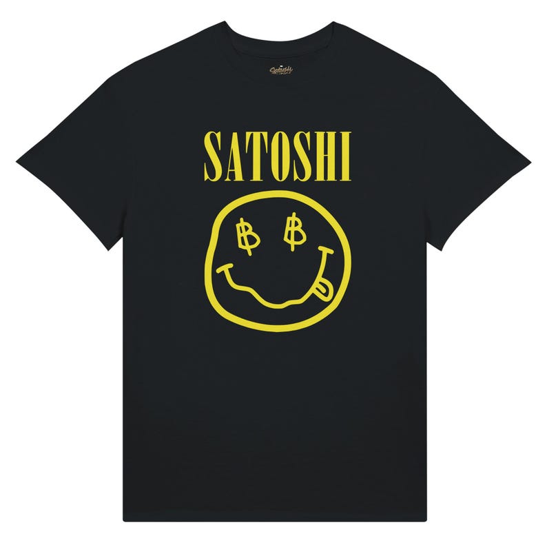 T-shirt Satoshi Smiley – T-shirt Bitcoin en coton épais noir – Cadeau crypto Black