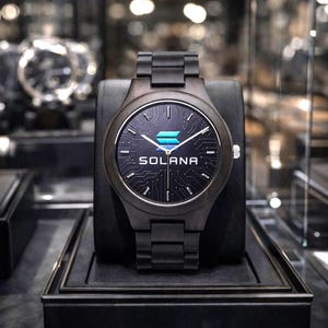 Solana Wooden Watch • Crypto Wrist Watch • 45 mm Italian Olive Lumber • Japanese CITIZEN Quartz image 1
