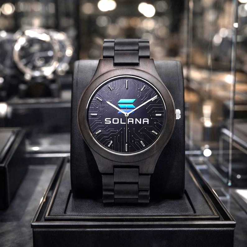 Solana Wooden Watch • Crypto Wrist Watch • 45 mm Italian Olive Lumber • Japanese CITIZEN Quartz image 1