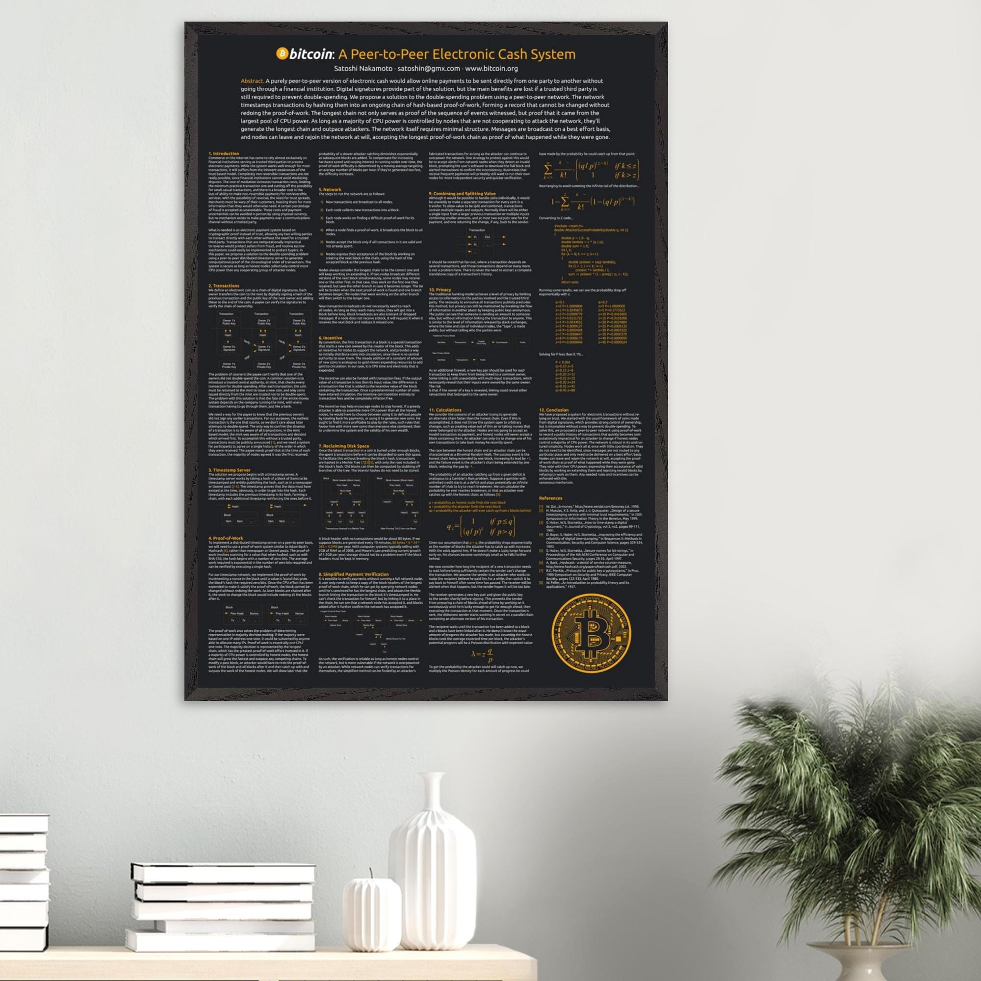 Bitcoin Whitepaper Poster - Framed Cryptocurrency Wall Art - Satoshi  Nakamoto Print - Blockchain Office Decor - Crypto Investor Gift - Etsy